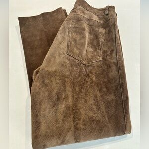 Neiman Marcus 100% Leather Brown Suede Straight Leg Pants Western Boho Sz 14 GUC